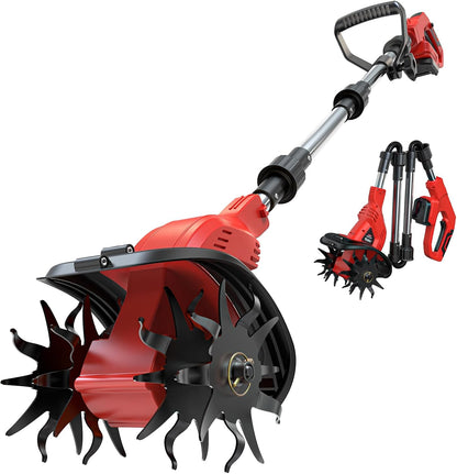 Cordless Tiller Cultivator Compatible with Milwaukee 18V Battery, 450RPM Brushless Garden Rototiller,48 Steel Tines, 9"W×6.3"D,Foldable Soil Tilling Tool for Garden Lawn Landscaping (Tool Only)
