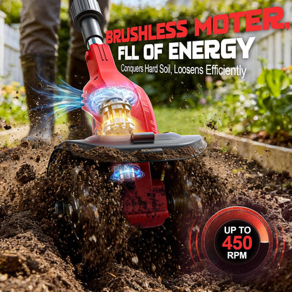 Cordless Tiller Cultivator Compatible with Milwaukee 18V Battery, 450RPM Brushless Garden Rototiller,48 Steel Tines, 9"W×6.3"D,Foldable Soil Tilling Tool for Garden Lawn Landscaping (Tool Only)