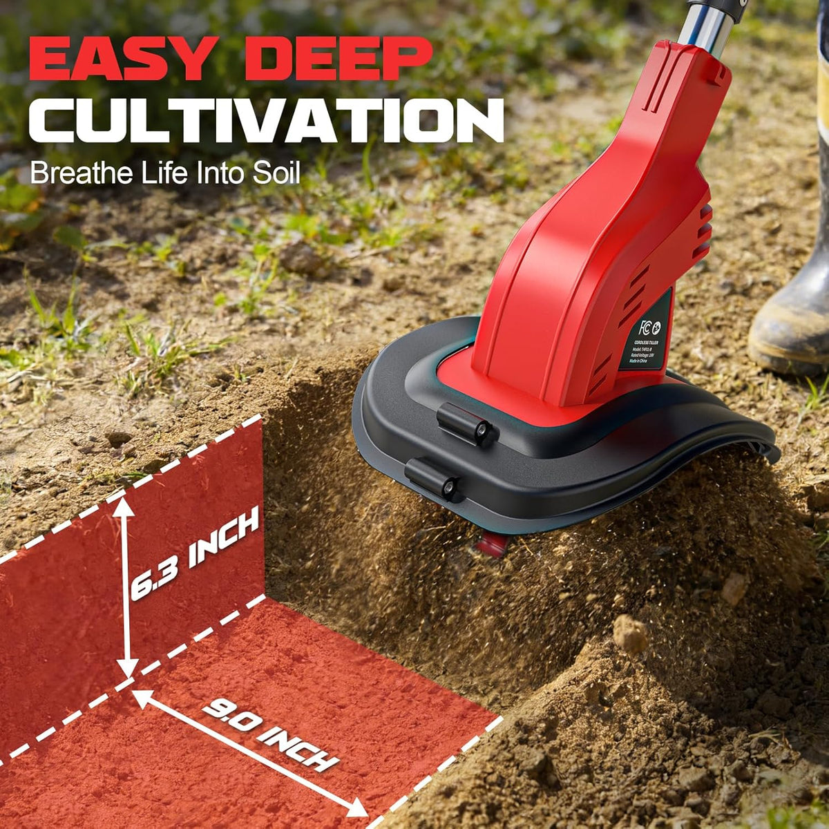 Cordless Tiller Cultivator Compatible with Milwaukee 18V Battery, 450RPM Brushless Garden Rototiller,48 Steel Tines, 9"W×6.3"D,Foldable Soil Tilling Tool for Garden Lawn Landscaping (Tool Only)