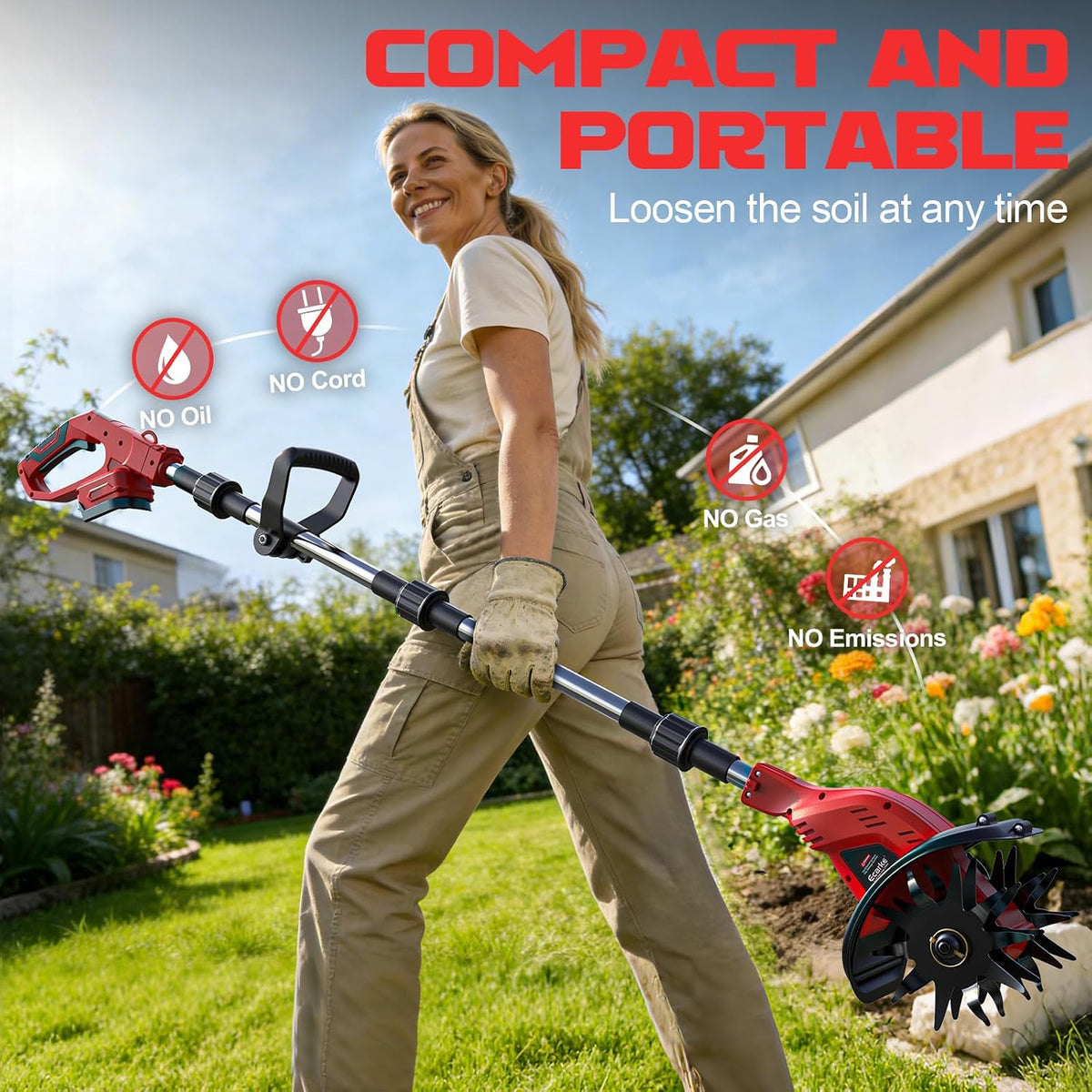 Cordless Tiller Cultivator Compatible with Milwaukee 18V Battery, 450RPM Brushless Garden Rototiller,48 Steel Tines, 9"W×6.3"D,Foldable Soil Tilling Tool for Garden Lawn Landscaping (Tool Only)