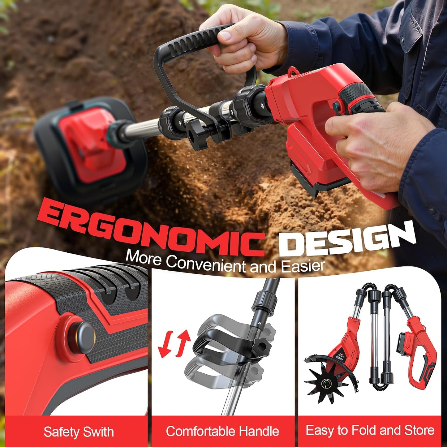 Cordless Tiller Cultivator Compatible with Milwaukee 18V Battery, 450RPM Brushless Garden Rototiller,48 Steel Tines, 9"W×6.3"D,Foldable Soil Tilling Tool for Garden Lawn Landscaping (Tool Only)