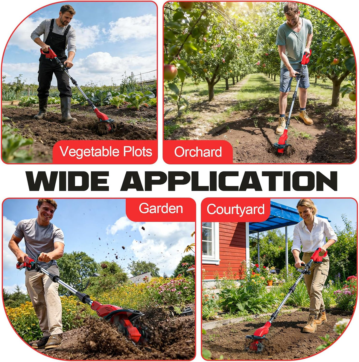 Cordless Tiller Cultivator Compatible with Milwaukee 18V Battery, 450RPM Brushless Garden Rototiller,48 Steel Tines, 9"W×6.3"D,Foldable Soil Tilling Tool for Garden Lawn Landscaping (Tool Only)