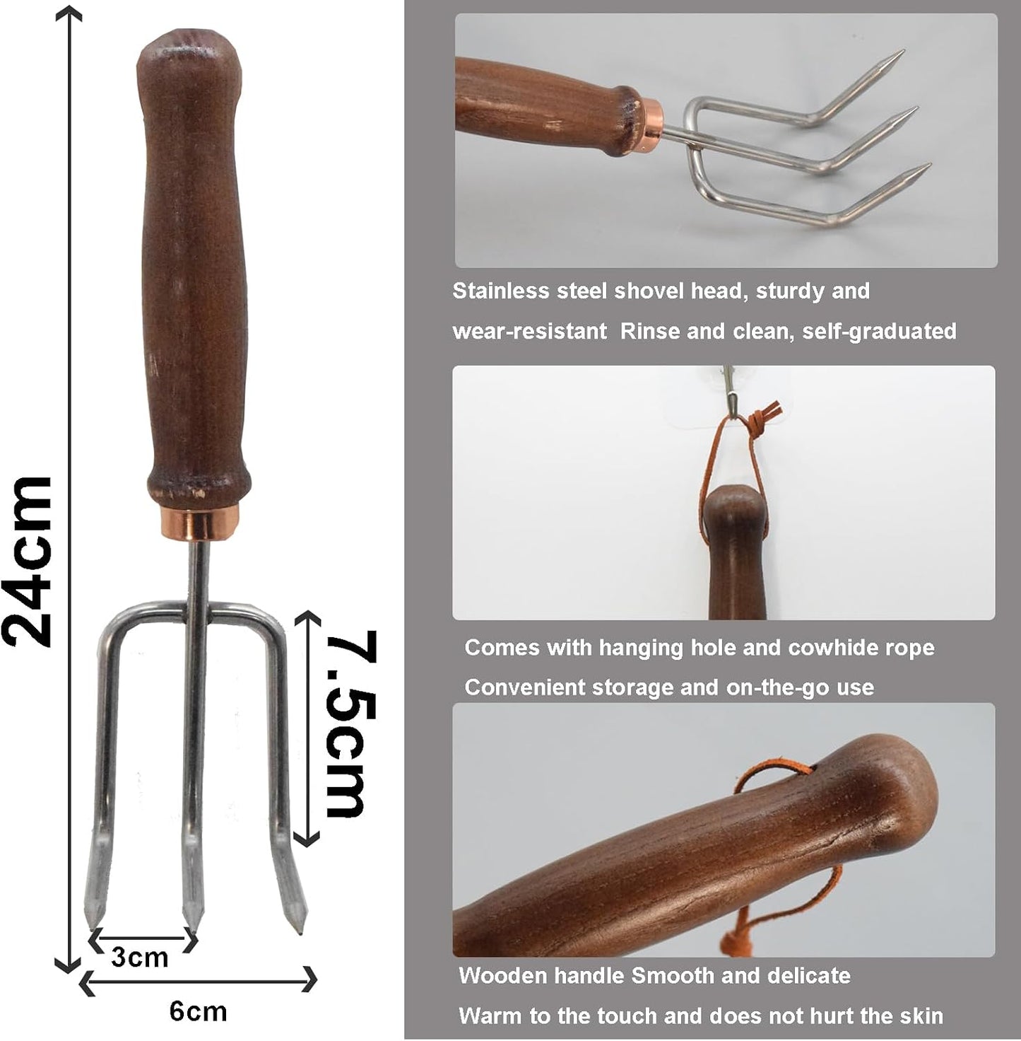 Gardening Tools-Gardening Handle Tools Flower Spade Digging Loosening Tools Hand Rake Weed Puller Garden Tools Make Ideal Gardening Gifts for Gardening Enthusiast(Three-Tooth Rake)