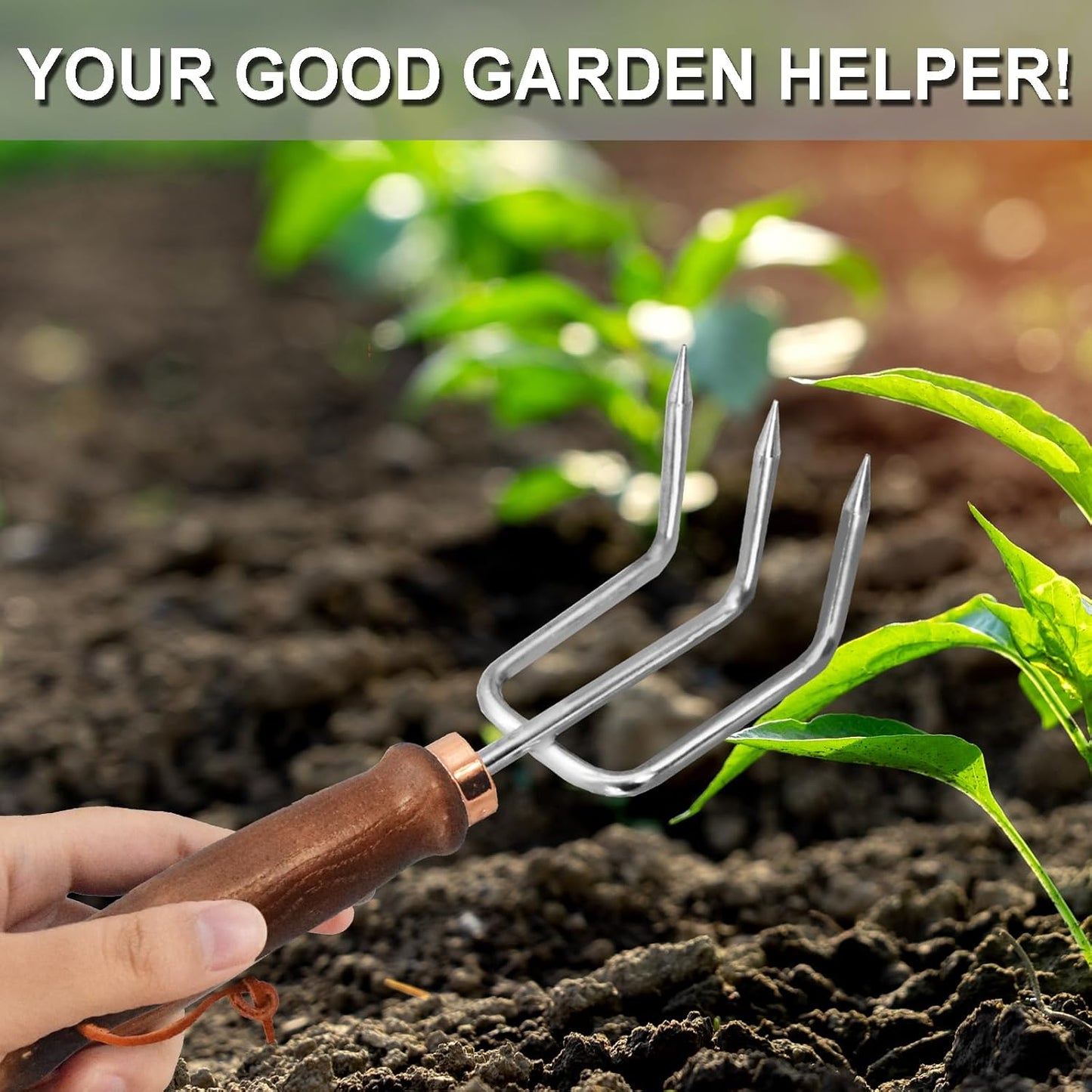 Gardening Tools-Gardening Handle Tools Flower Spade Digging Loosening Tools Hand Rake Weed Puller Garden Tools Make Ideal Gardening Gifts for Gardening Enthusiast(Three-Tooth Rake)
