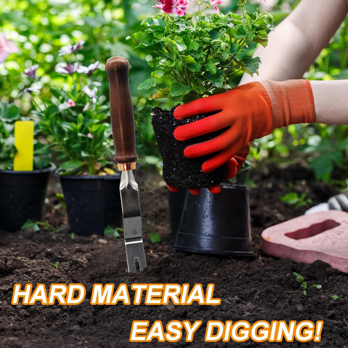 Gardening Tools-Gardening Handle Tools Flower Spade Digging Loosening Tools Hand Rake Weed Puller Garden Tools Make Ideal Gardening Gifts for Gardening Enthusiast(Three-Tooth Rake)