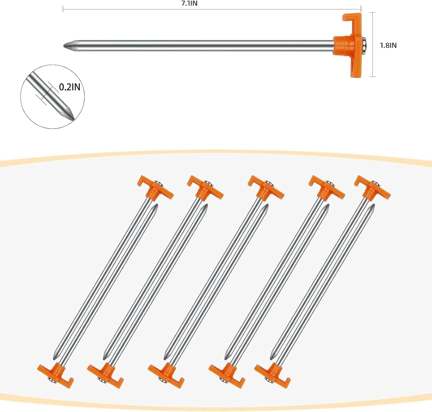 12 Pack Tent Stakes Heavy Duty Camping Stakes, 7.1inch Non-Rust Metal Tent Pegs with Storage Bag Ground Stakes Tent Spikes Camping,Garden,Hiking Orange (Orange 12pcs, 7.1IN)