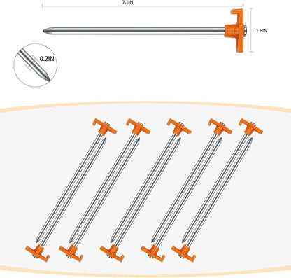 12 Pack Tent Stakes Heavy Duty Camping Stakes, 7.1inch Non-Rust Metal Tent Pegs with Storage Bag Ground Stakes Tent Spikes Camping,Garden,Hiking Orange (Orange 12pcs, 7.1IN)