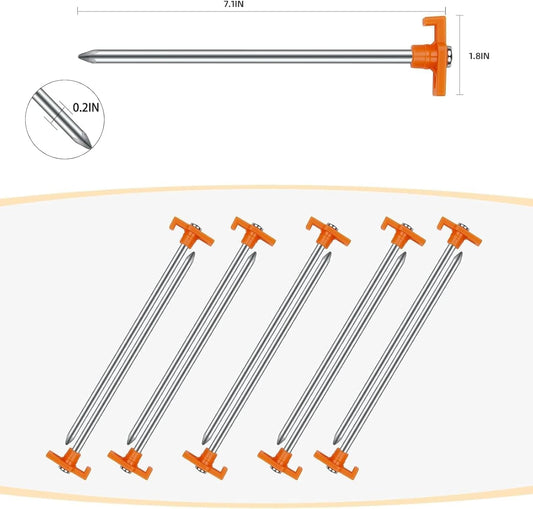 12 Pack Tent Stakes Heavy Duty Camping Stakes, 7.1inch Non-Rust Metal Tent Pegs with Storage Bag Ground Stakes Tent Spikes Camping,Garden,Hiking Orange (Orange 12pcs, 7.1IN)