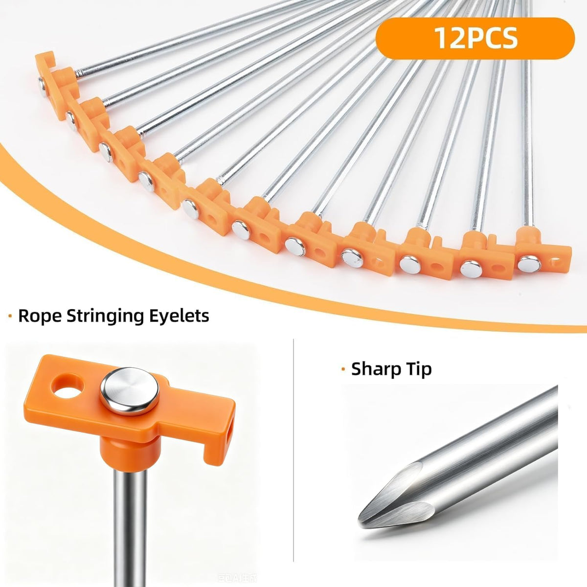 12 Pack Tent Stakes Heavy Duty Camping Stakes, 7.1inch Non-Rust Metal Tent Pegs with Storage Bag Ground Stakes Tent Spikes Camping,Garden,Hiking Orange (Orange 12pcs, 7.1IN)