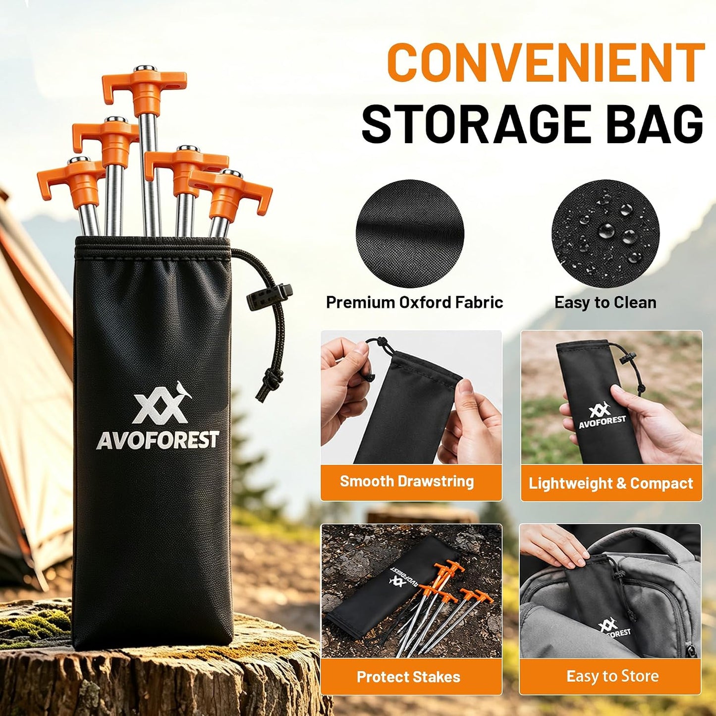 12 Pack Tent Stakes Heavy Duty Camping Stakes, 7.1inch Non-Rust Metal Tent Pegs with Storage Bag Ground Stakes Tent Spikes Camping,Garden,Hiking Orange (Orange 12pcs, 7.1IN)