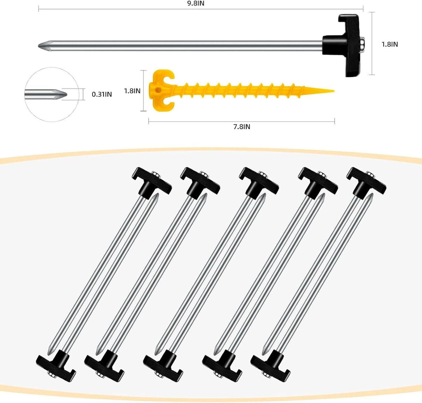 12 Pack Tent Stakes Heavy Duty Camping Stakes, 7.1inch Non-Rust Metal Tent Pegs with Storage Bag Ground Stakes Tent Spikes Camping,Garden,Hiking Orange (Orange 12pcs, 7.1IN)