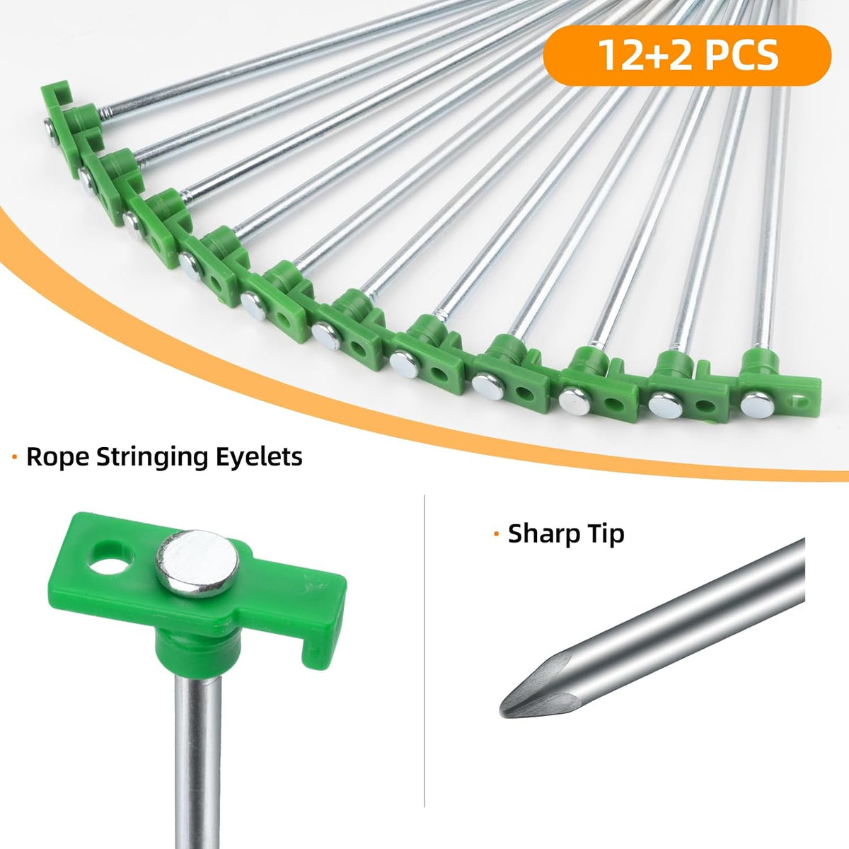 12 Pack Tent Stakes Heavy Duty Camping Stakes, 7.1inch Non-Rust Metal Tent Pegs with Storage Bag Ground Stakes Tent Spikes Camping,Garden,Hiking Orange (Orange 12pcs, 7.1IN)
