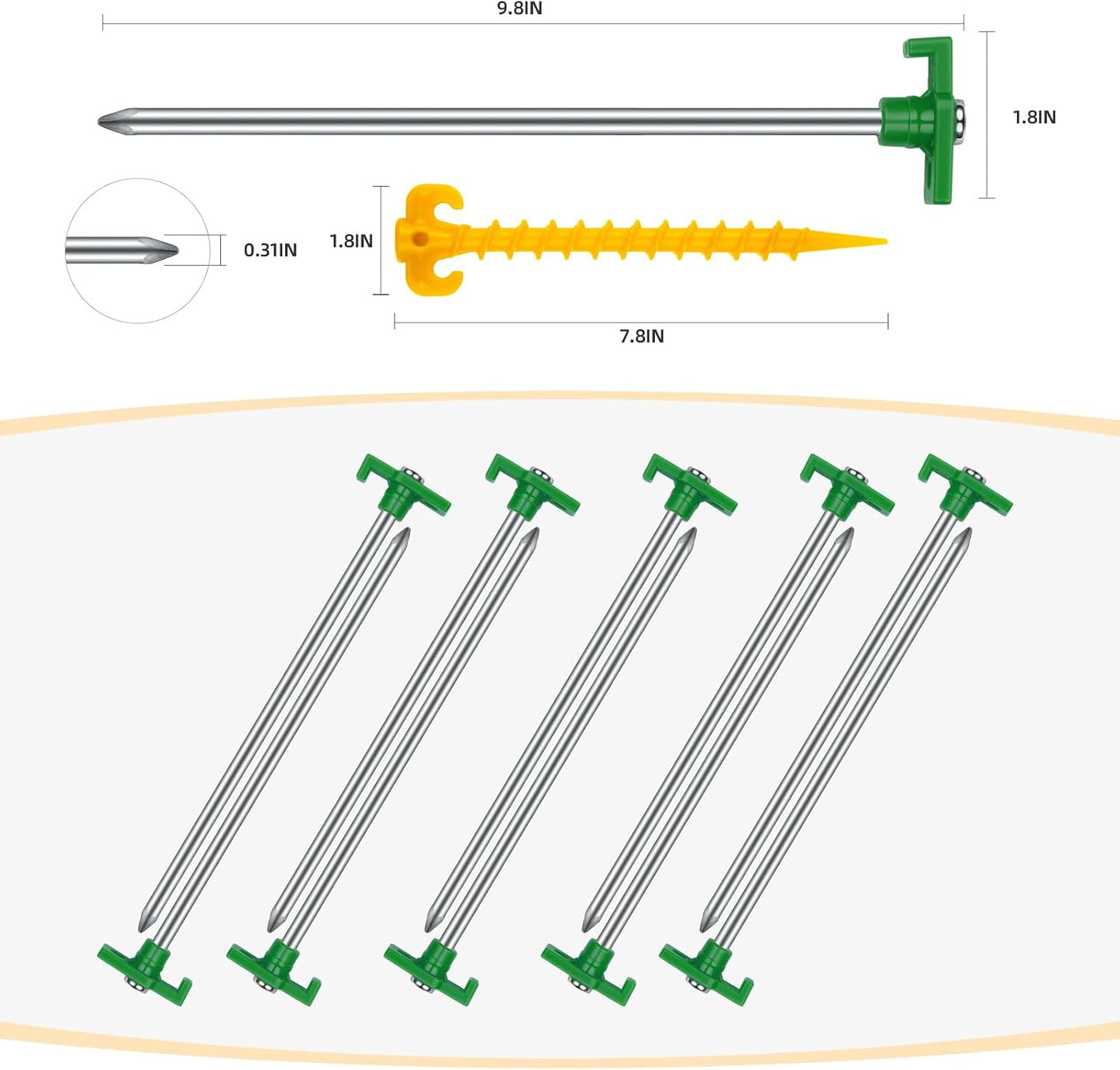 12 Pack Tent Stakes Heavy Duty Camping Stakes, 7.1inch Non-Rust Metal Tent Pegs with Storage Bag Ground Stakes Tent Spikes Camping,Garden,Hiking Orange (Orange 12pcs, 7.1IN)