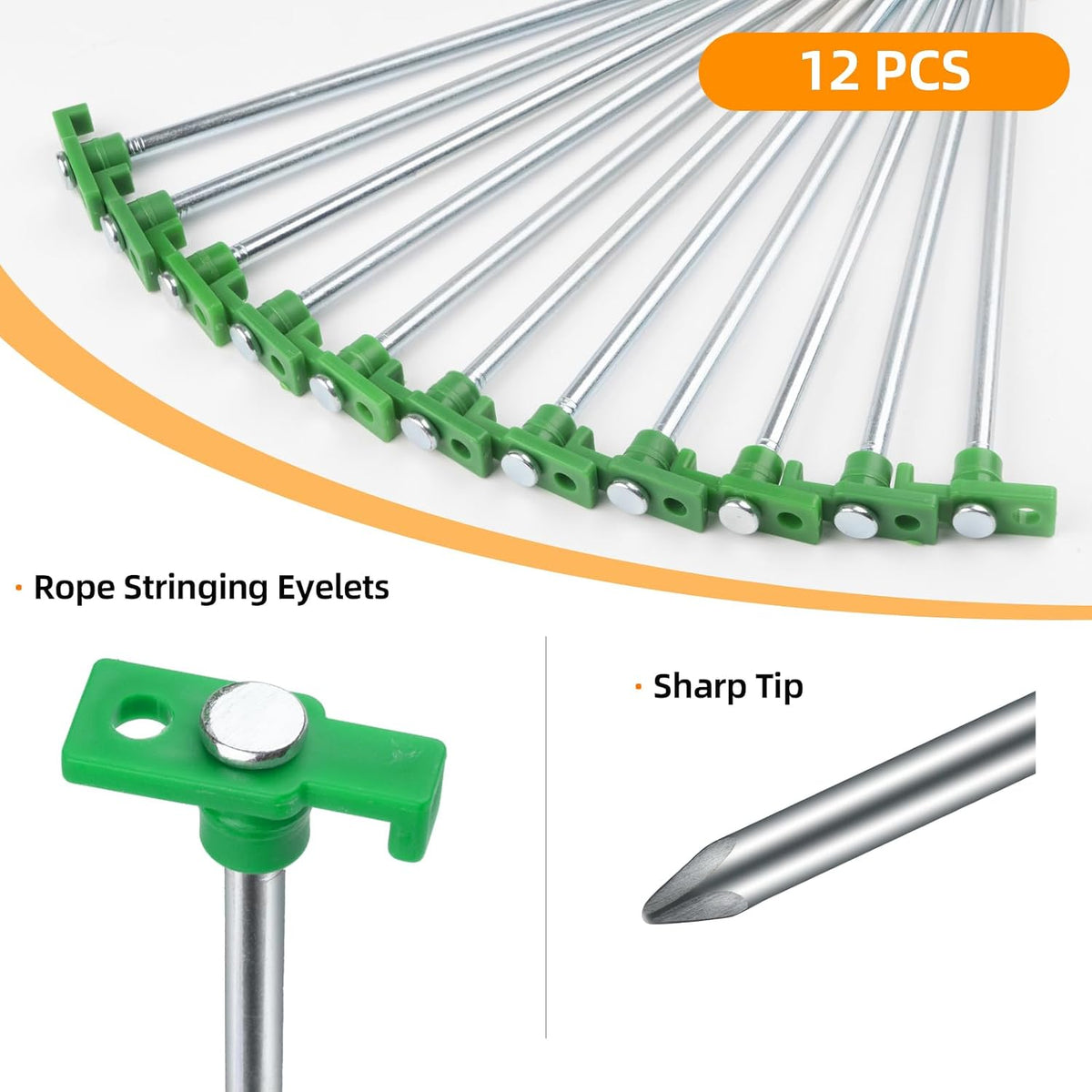 12 Pack Tent Stakes Heavy Duty Camping Stakes, 7.1inch Non-Rust Metal Tent Pegs with Storage Bag Ground Stakes Tent Spikes Camping,Garden,Hiking Orange (Orange 12pcs, 7.1IN)