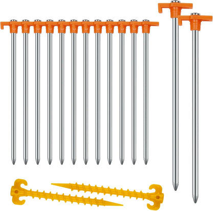 12 Pack Tent Stakes Heavy Duty Camping Stakes, 7.1inch Non-Rust Metal Tent Pegs with Storage Bag Ground Stakes Tent Spikes Camping,Garden,Hiking Orange (Orange 12pcs, 7.1IN)