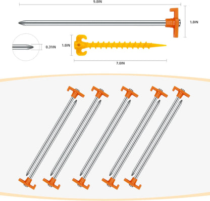 12 Pack Tent Stakes Heavy Duty Camping Stakes, 7.1inch Non-Rust Metal Tent Pegs with Storage Bag Ground Stakes Tent Spikes Camping,Garden,Hiking Orange (Orange 12pcs, 7.1IN)