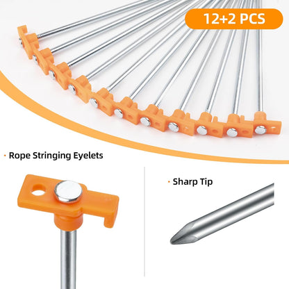 12 Pack Tent Stakes Heavy Duty Camping Stakes, 7.1inch Non-Rust Metal Tent Pegs with Storage Bag Ground Stakes Tent Spikes Camping,Garden,Hiking Orange (Orange 12pcs, 7.1IN)