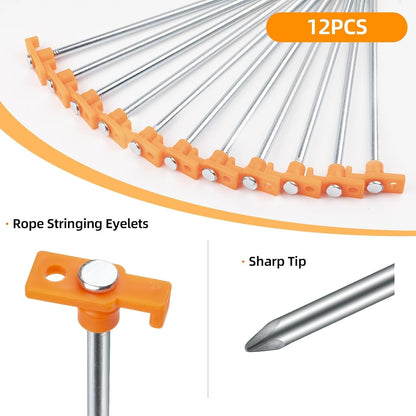 12 Pack Tent Stakes Heavy Duty Camping Stakes, 7.1inch Non-Rust Metal Tent Pegs with Storage Bag Ground Stakes Tent Spikes Camping,Garden,Hiking Orange (Orange 12pcs, 7.1IN)