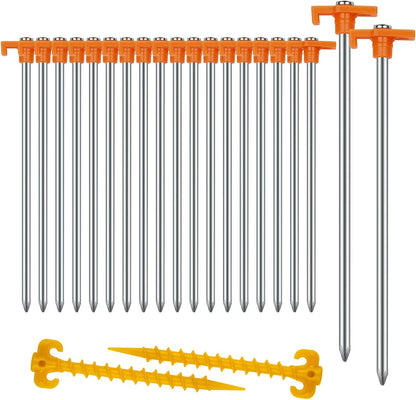 12 Pack Tent Stakes Heavy Duty Camping Stakes, 7.1inch Non-Rust Metal Tent Pegs with Storage Bag Ground Stakes Tent Spikes Camping,Garden,Hiking Orange (Orange 12pcs, 7.1IN)