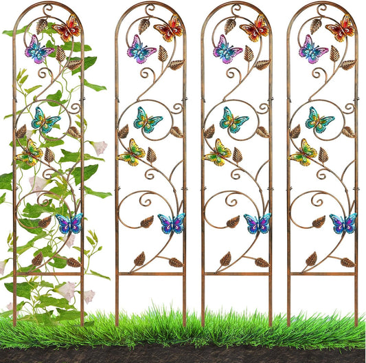 4 Pack Metal Garden Trellis for Climbing Plants,60x11 in,Butterfly