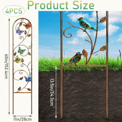 4 Pack Metal Garden Trellis for Climbing Plants,60x11 in,Butterfly