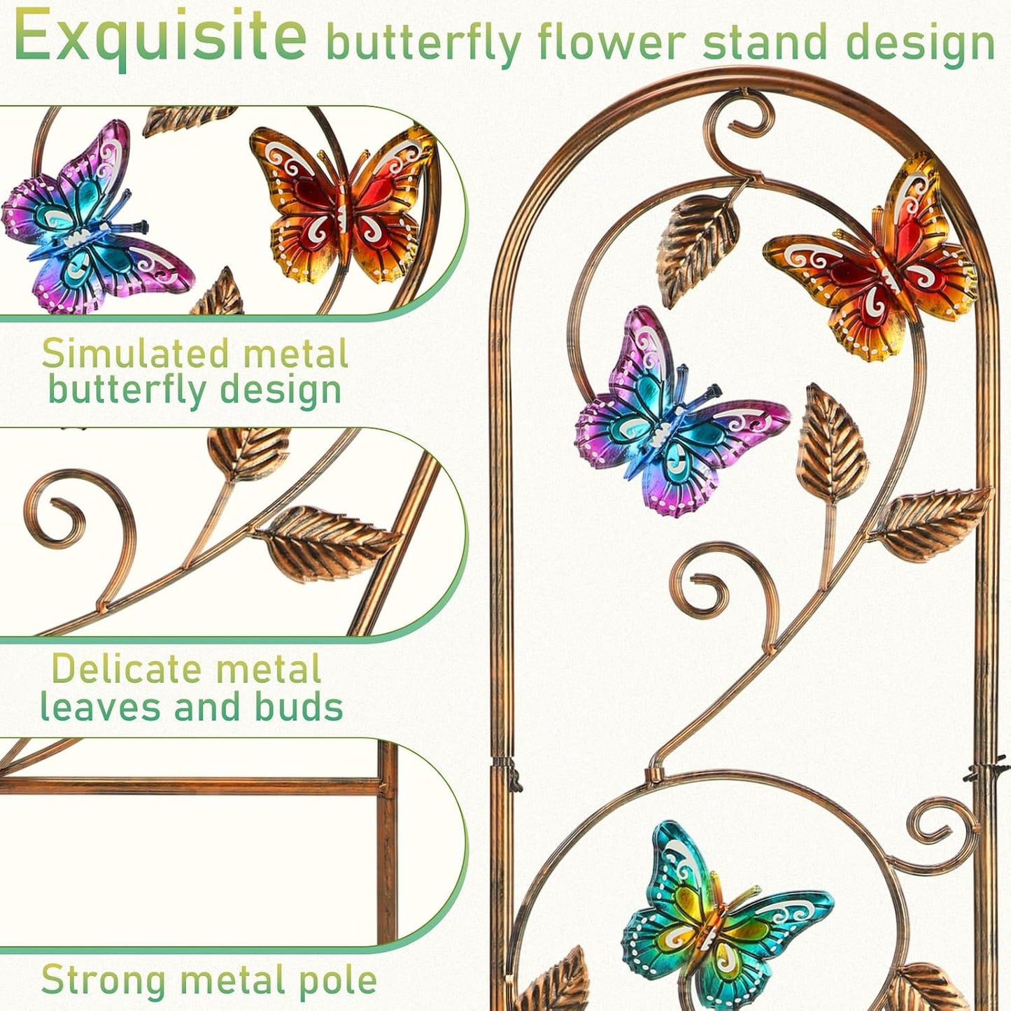4 Pack Metal Garden Trellis for Climbing Plants,60x11 in,Butterfly