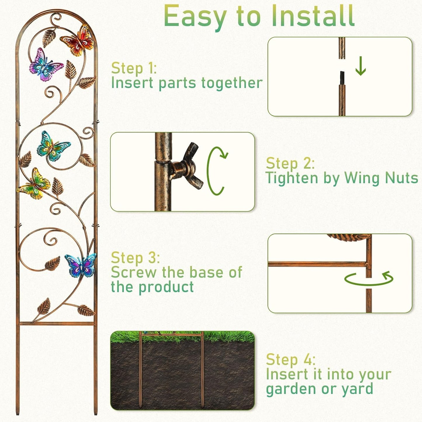 4 Pack Metal Garden Trellis for Climbing Plants,60x11 in,Butterfly