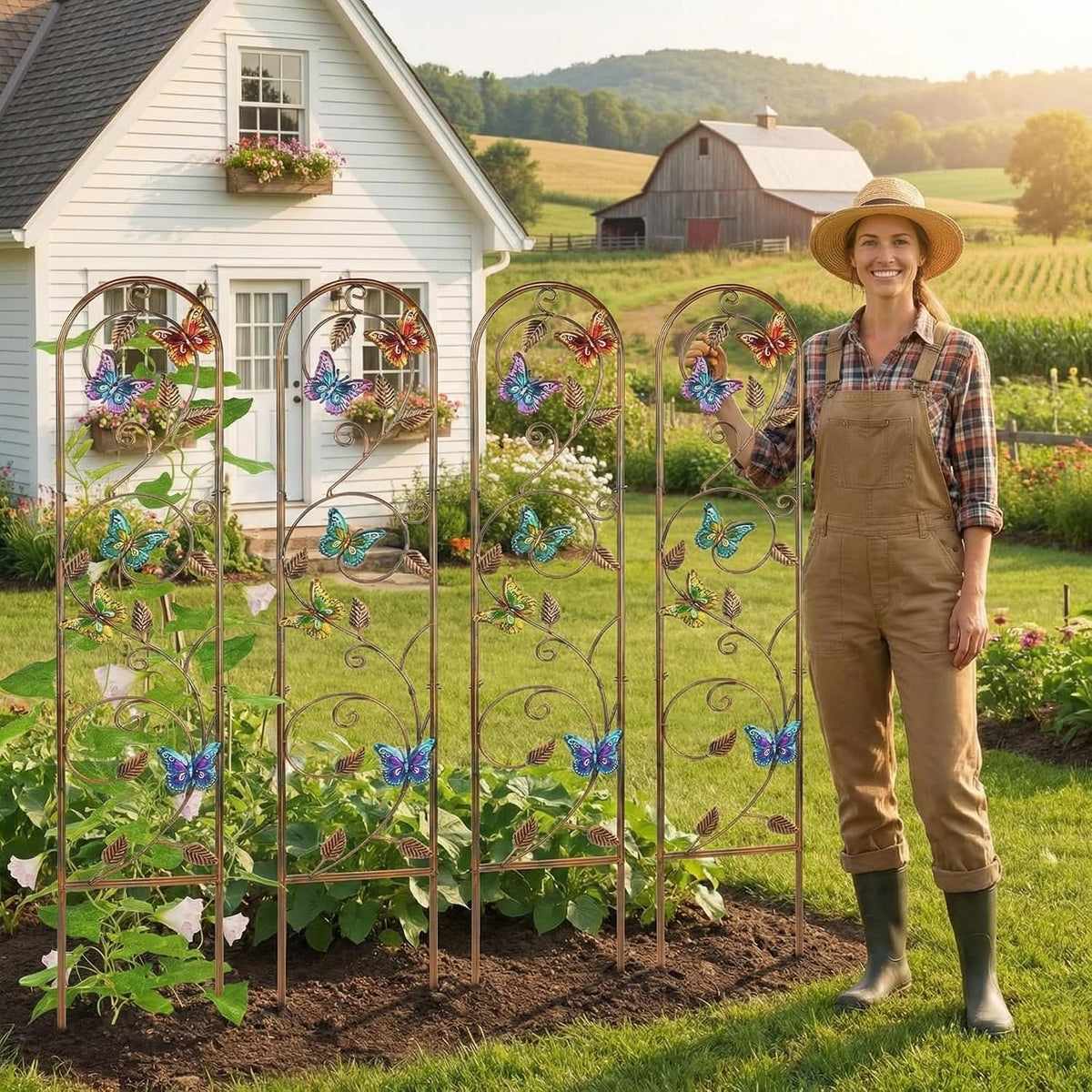 4 Pack Metal Garden Trellis for Climbing Plants,60x11 in,Butterfly