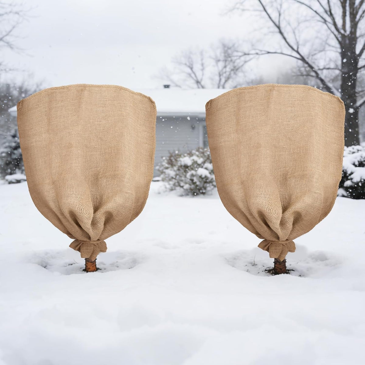 2 Pack 32" x 40" Burlap Winter Plant Cover Bags, Reusable Burlap Frost Cloth with Drawstring Plant Frost Protector Cloth Cold Tree Freeze Blanket for Outdoor Garden Plants Shrubs (32" x 40")