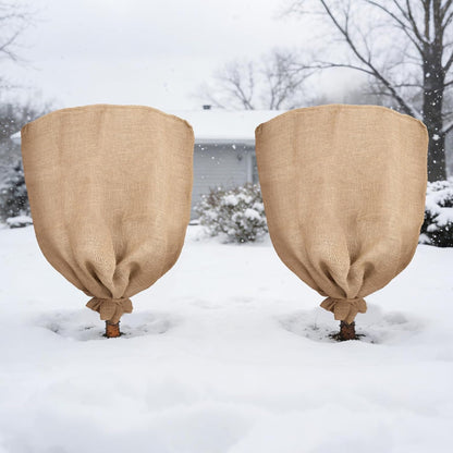 2 Pack 32" x 40" Burlap Winter Plant Cover Bags, Reusable Burlap Frost Cloth with Drawstring Plant Frost Protector Cloth Cold Tree Freeze Blanket for Outdoor Garden Plants Shrubs (32" x 40")