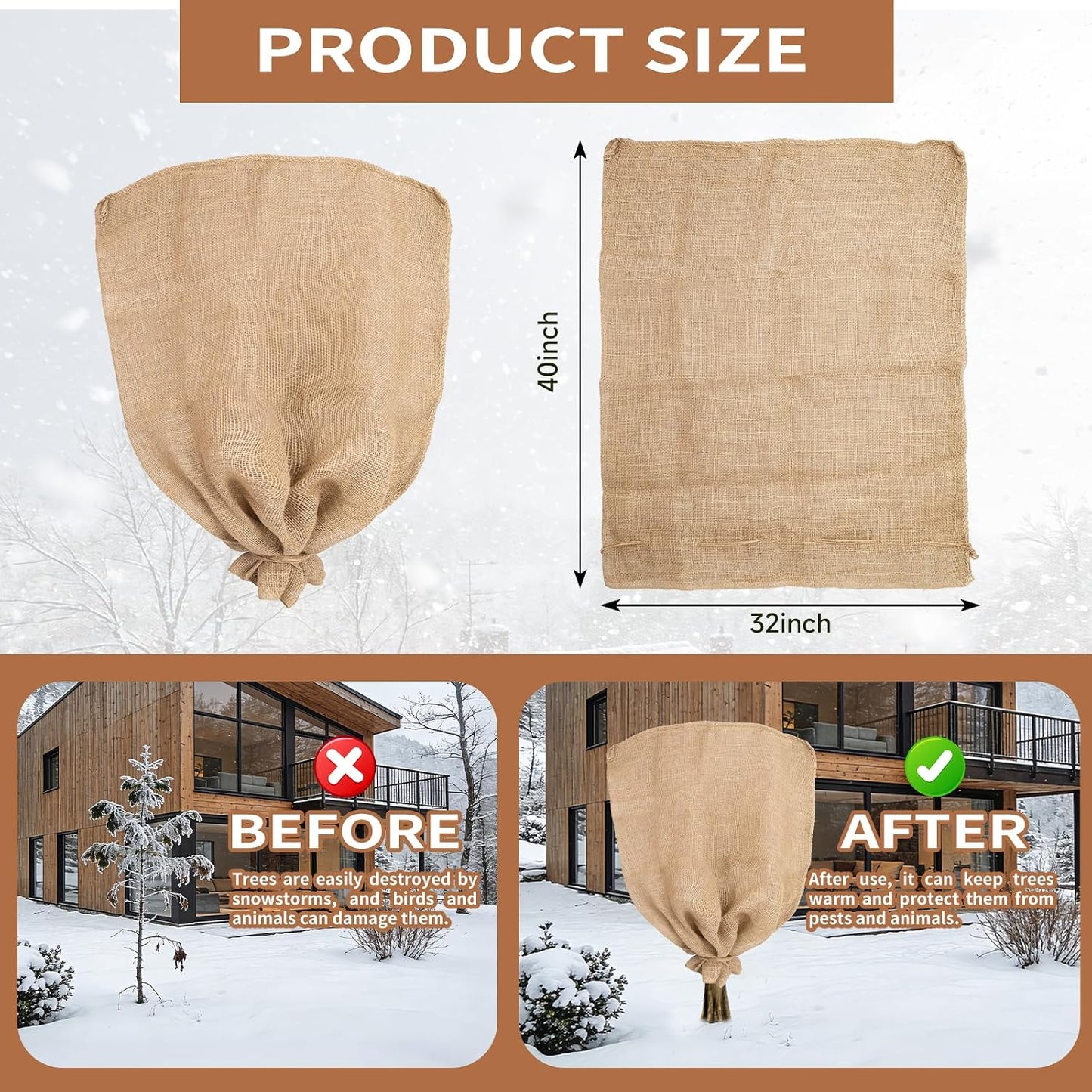 2 Pack 32" x 40" Burlap Winter Plant Cover Bags, Reusable Burlap Frost Cloth with Drawstring Plant Frost Protector Cloth Cold Tree Freeze Blanket for Outdoor Garden Plants Shrubs (32" x 40")