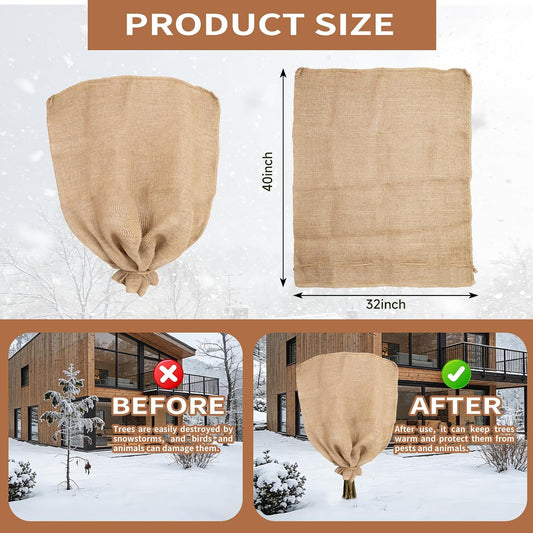 2 Pack 32" x 40" Burlap Winter Plant Cover Bags, Reusable Burlap Frost Cloth with Drawstring Plant Frost Protector Cloth Cold Tree Freeze Blanket for Outdoor Garden Plants Shrubs (32" x 40")