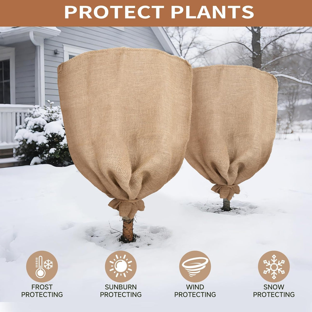 2 Pack 32" x 40" Burlap Winter Plant Cover Bags, Reusable Burlap Frost Cloth with Drawstring Plant Frost Protector Cloth Cold Tree Freeze Blanket for Outdoor Garden Plants Shrubs (32" x 40")