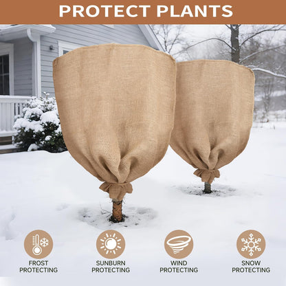 2 Pack 32" x 40" Burlap Winter Plant Cover Bags, Reusable Burlap Frost Cloth with Drawstring Plant Frost Protector Cloth Cold Tree Freeze Blanket for Outdoor Garden Plants Shrubs (32" x 40")