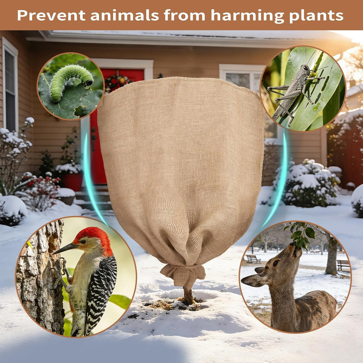 2 Pack 32" x 40" Burlap Winter Plant Cover Bags, Reusable Burlap Frost Cloth with Drawstring Plant Frost Protector Cloth Cold Tree Freeze Blanket for Outdoor Garden Plants Shrubs (32" x 40")