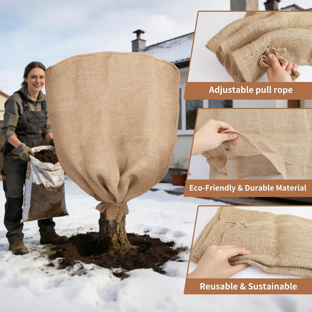 2 Pack 32" x 40" Burlap Winter Plant Cover Bags, Reusable Burlap Frost Cloth with Drawstring Plant Frost Protector Cloth Cold Tree Freeze Blanket for Outdoor Garden Plants Shrubs (32" x 40")