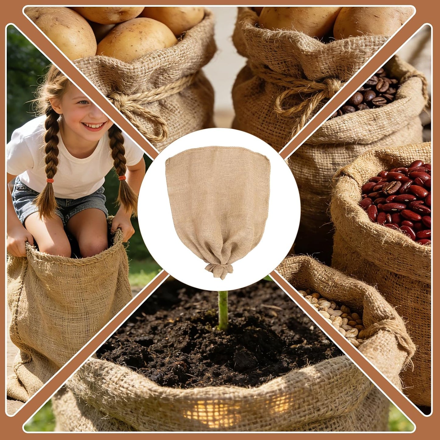 2 Pack 32" x 40" Burlap Winter Plant Cover Bags, Reusable Burlap Frost Cloth with Drawstring Plant Frost Protector Cloth Cold Tree Freeze Blanket for Outdoor Garden Plants Shrubs (32" x 40")