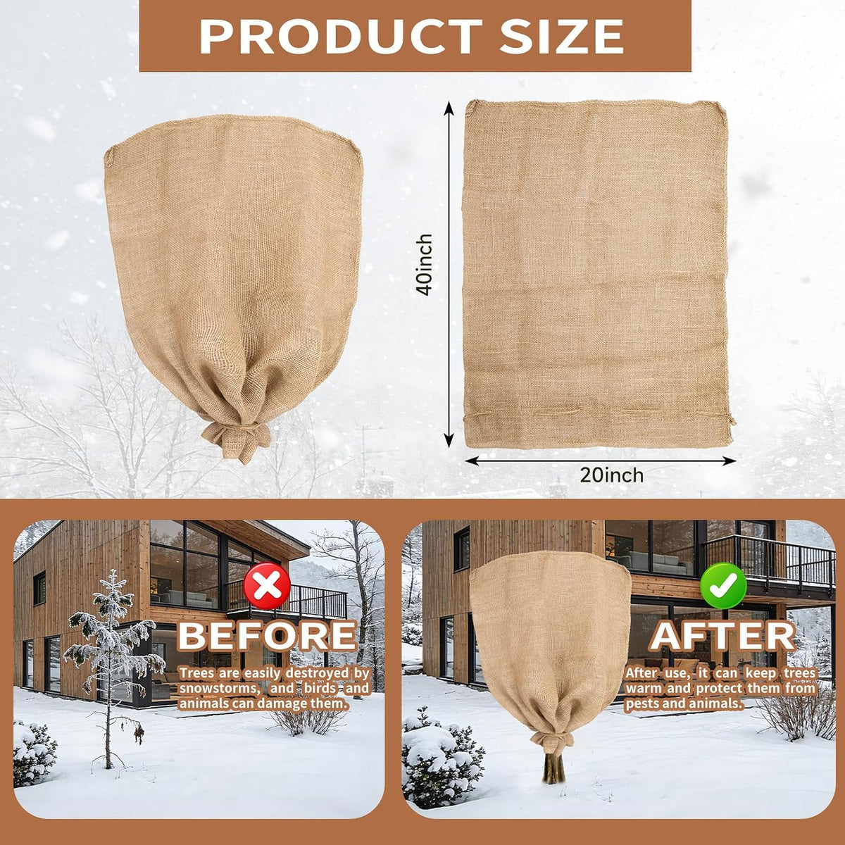 2 Pack 32" x 40" Burlap Winter Plant Cover Bags, Reusable Burlap Frost Cloth with Drawstring Plant Frost Protector Cloth Cold Tree Freeze Blanket for Outdoor Garden Plants Shrubs (32" x 40")