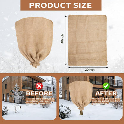 2 Pack 32" x 40" Burlap Winter Plant Cover Bags, Reusable Burlap Frost Cloth with Drawstring Plant Frost Protector Cloth Cold Tree Freeze Blanket for Outdoor Garden Plants Shrubs (32" x 40")
