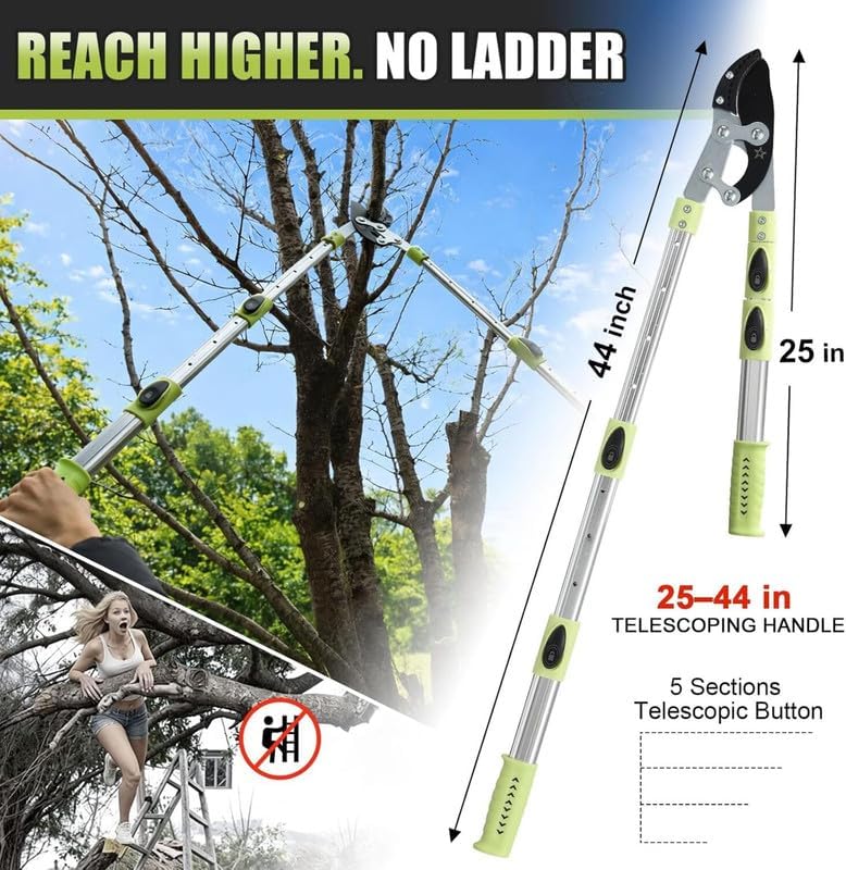 Heavy-Duty Extendable Anvil Lopper, 28"-41" Telescopic Tree Trimmer with Double Ratcheting Mechanism for 2" Branches