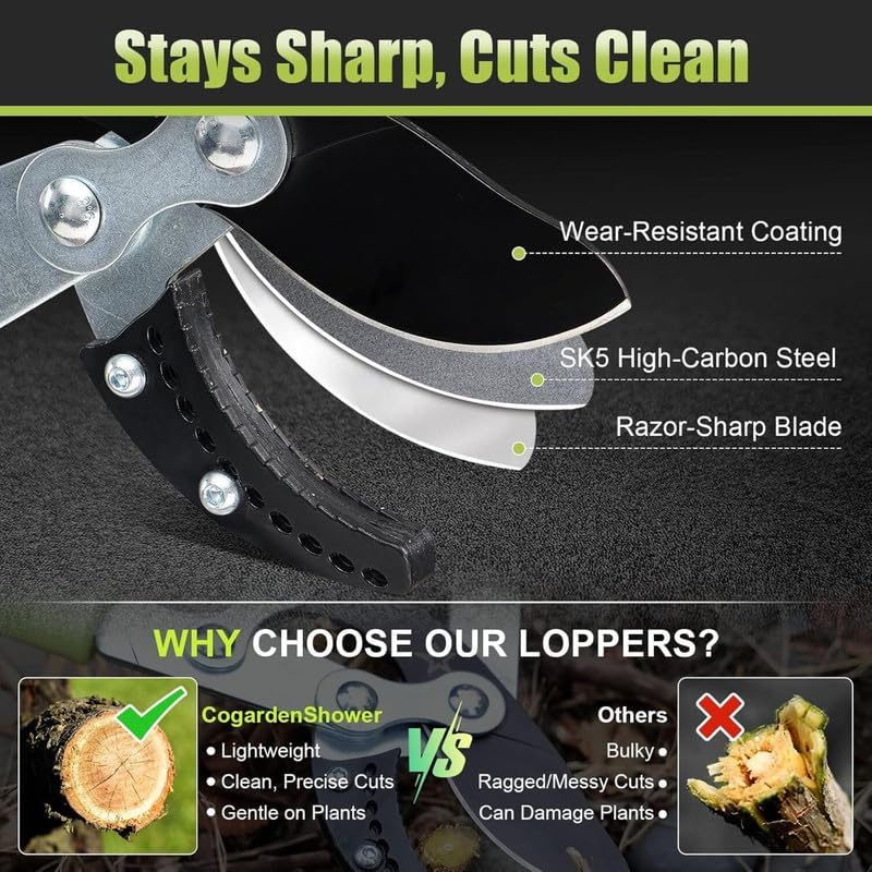 Heavy-Duty Extendable Anvil Lopper, 28"-41" Telescopic Tree Trimmer with Double Ratcheting Mechanism for 2" Branches