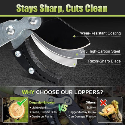 Heavy-Duty Extendable Anvil Lopper, 28"-41" Telescopic Tree Trimmer with Double Ratcheting Mechanism for 2" Branches