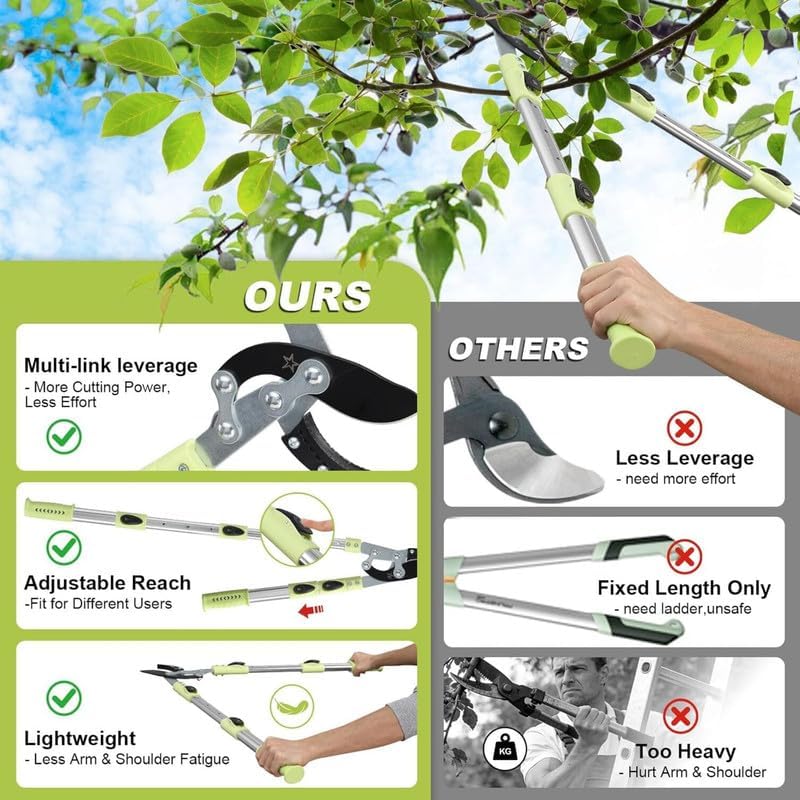 Heavy-Duty Extendable Anvil Lopper, 28"-41" Telescopic Tree Trimmer with Double Ratcheting Mechanism for 2" Branches