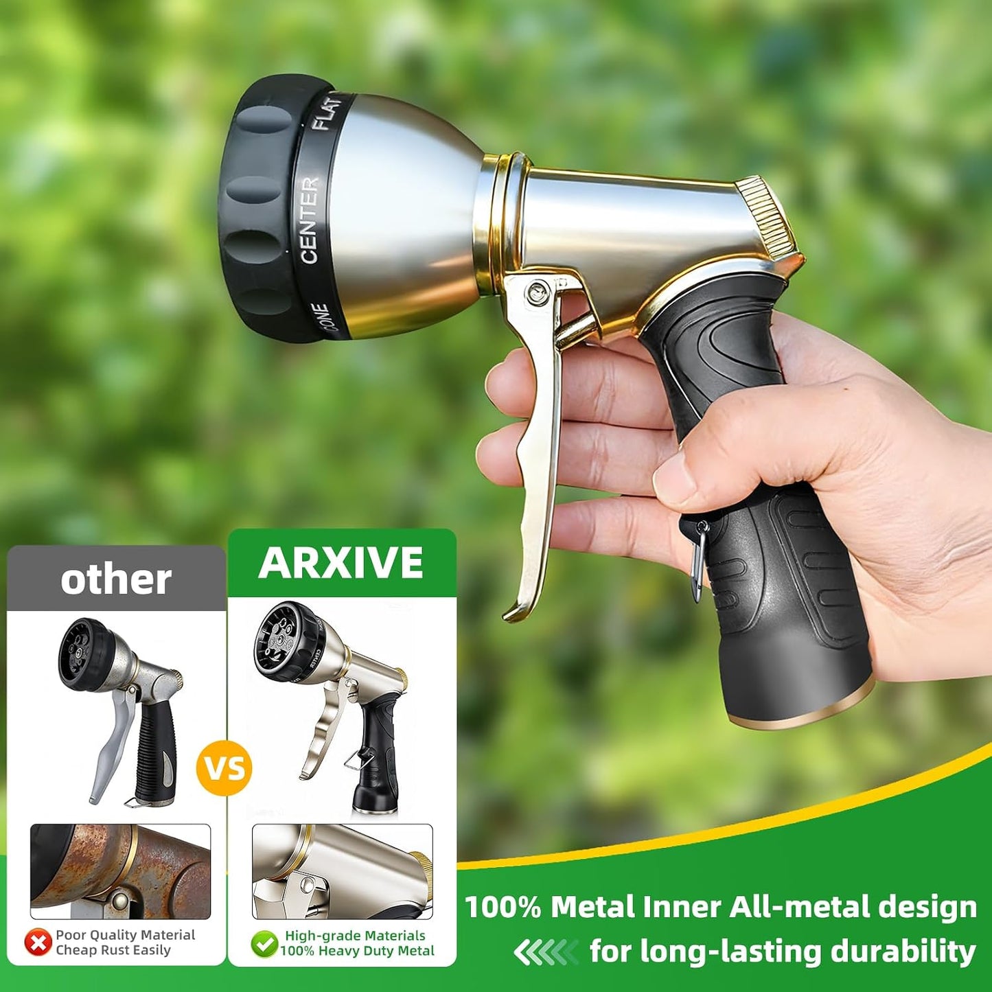 Metal Garden Hose Nozzle, Heavy Duty High Pressure Hand Sprayer