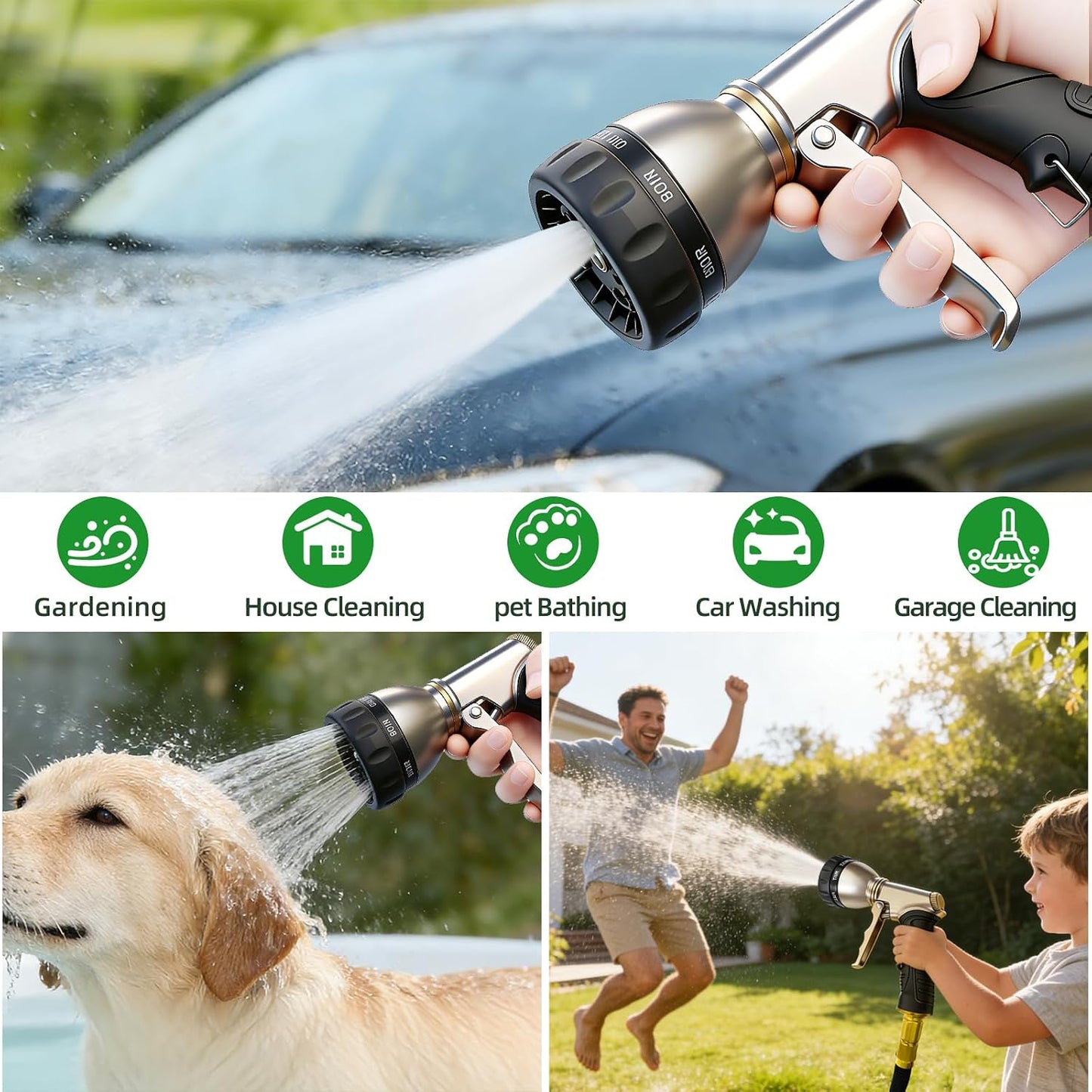 Metal Garden Hose Nozzle, Heavy Duty High Pressure Hand Sprayer