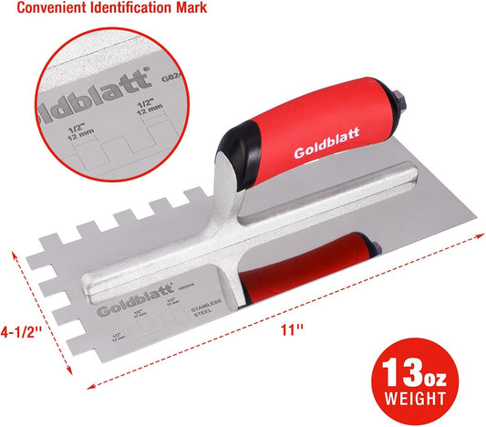 1/2'' x 1/2'' x 1/2'' Square-Notch Tile Trowel, 11'' x 4.5''