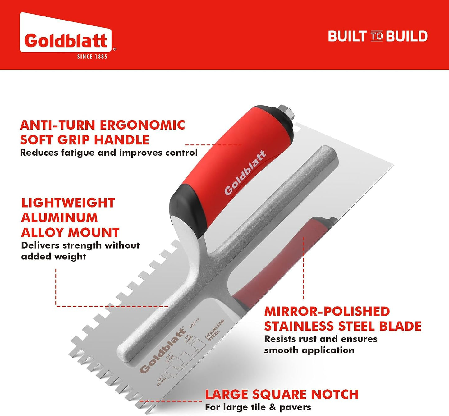 1/2'' x 1/2'' x 1/2'' Square-Notch Tile Trowel, 11'' x 4.5''