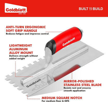 1/2'' x 1/2'' x 1/2'' Square-Notch Tile Trowel, 11'' x 4.5''