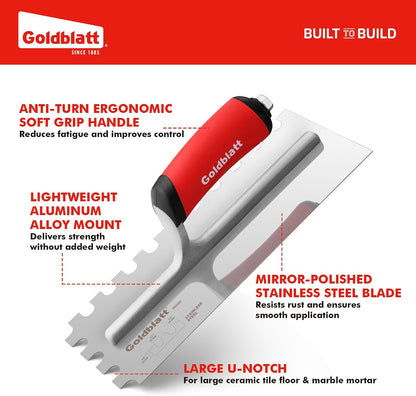 1/2'' x 1/2'' x 1/2'' Square-Notch Tile Trowel, 11'' x 4.5''