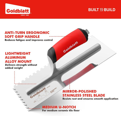 1/2'' x 1/2'' x 1/2'' Square-Notch Tile Trowel, 11'' x 4.5''
